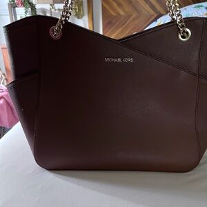 Michael Kors Brown Leather Shoulder Bag with Chain Straps